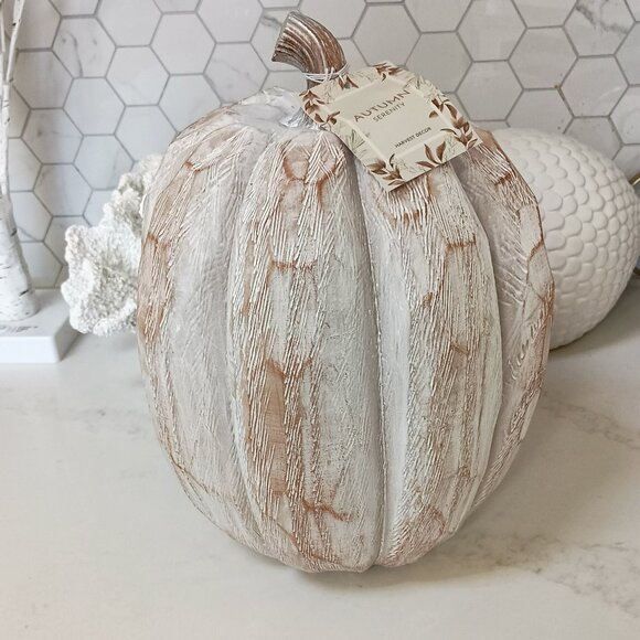 NEW! DISTRESSED BOHO FARMHOUSE 12" PUMPKIN DECOR - Picture 1 of 3